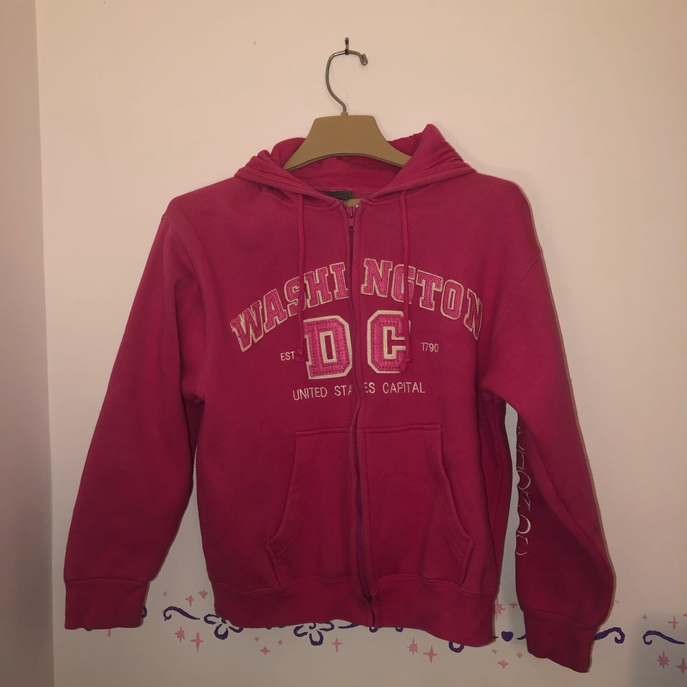 Retro hot pink US Capital full zip embroidered